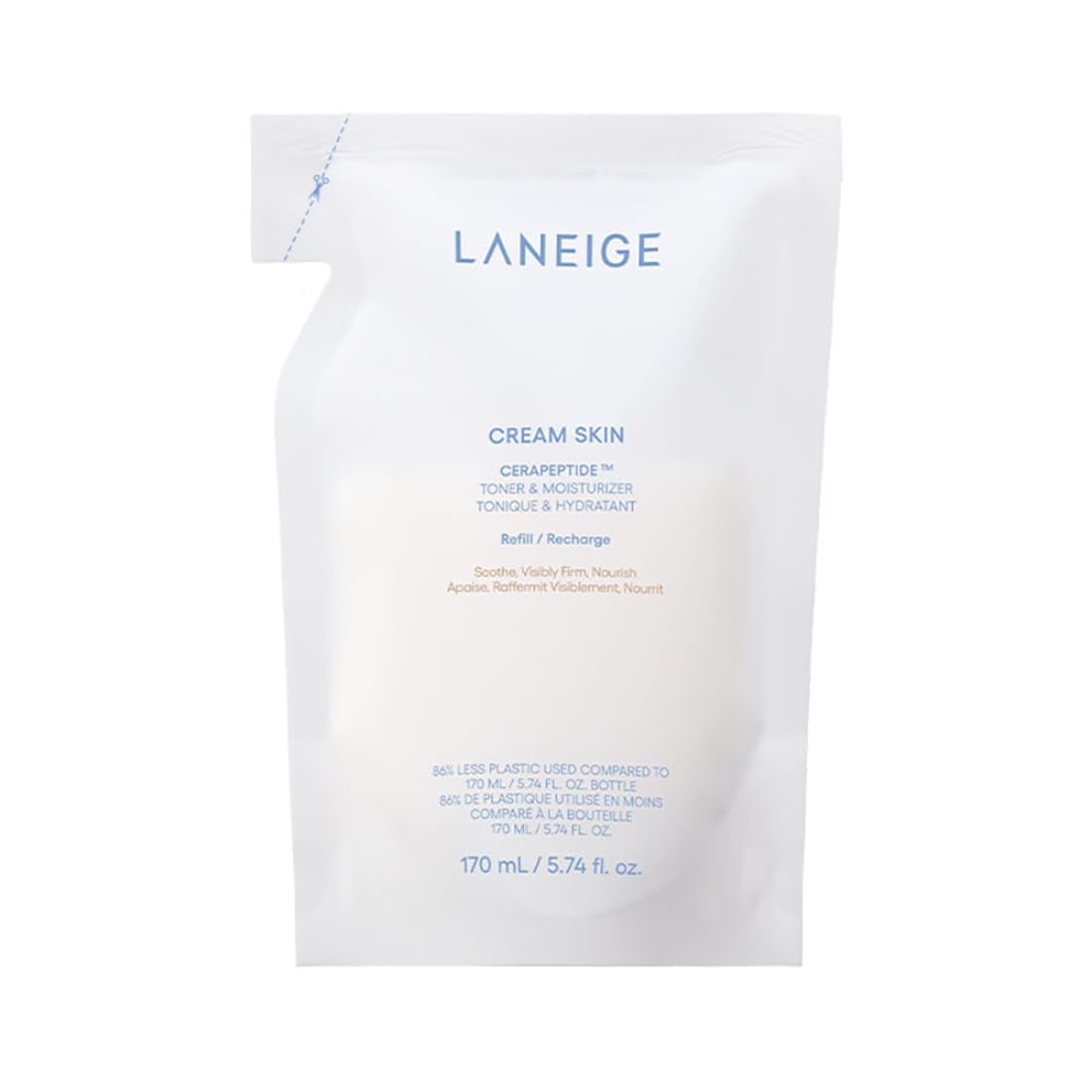 LANEIGE Cream Skin Toner & Moisturizer | Dual Function | Toner for Glowing Skin | Ceramides Moisturizer with Peptides | Boosts Skin Barrier & Lightweight | Korean Skincare | For Men and Women-Refill