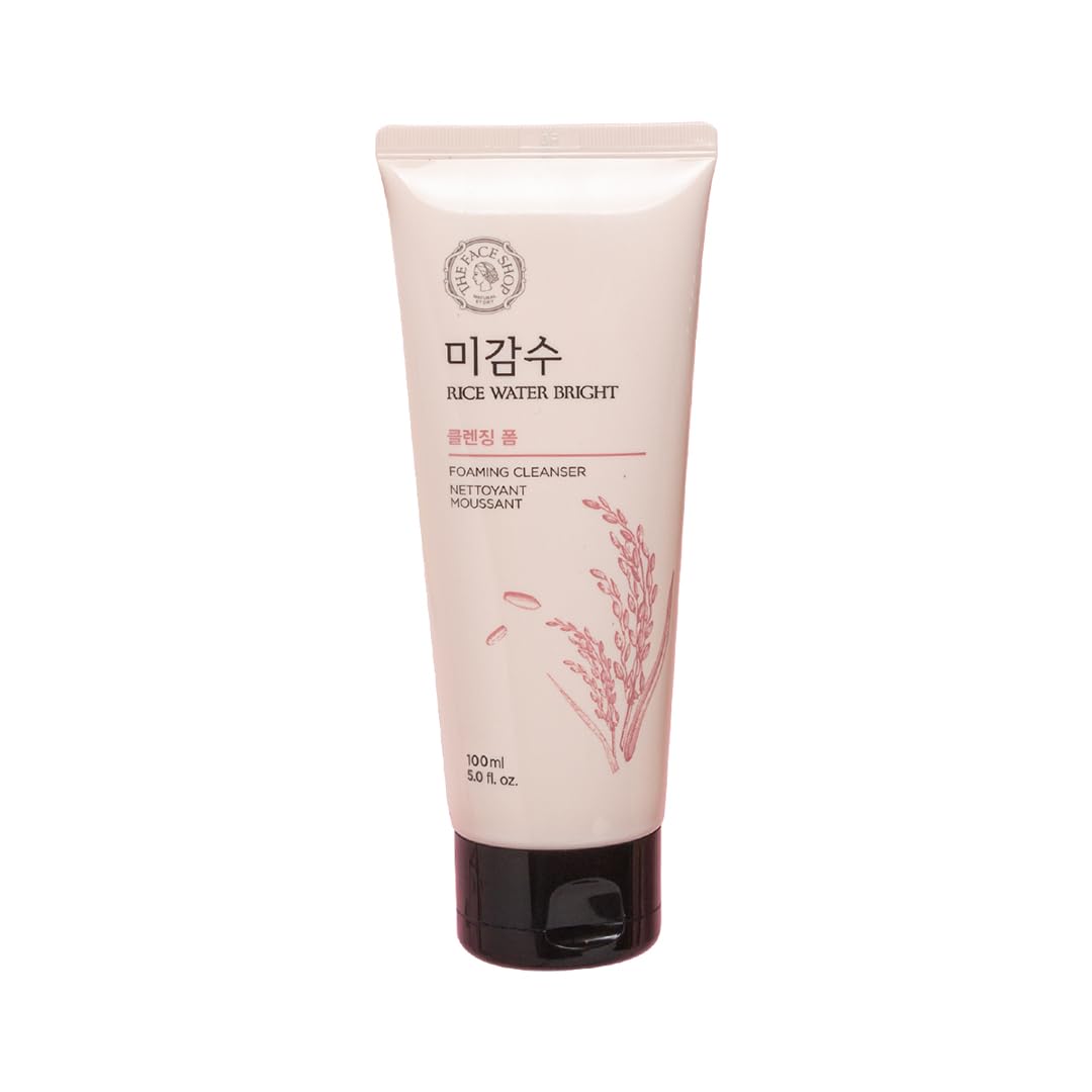 The Face Shop Rice Water Bright Foaming Face Wash 100ml | Face Wash for Glowing Skin | Cleanser for Uneven Skin Tone | Korean Skin Care, For Oily skin