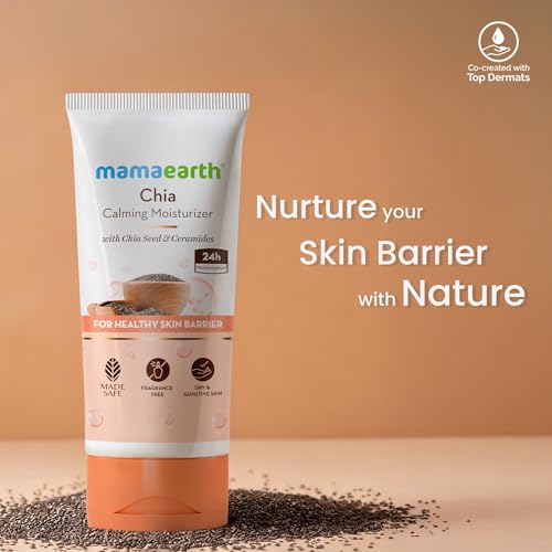 Mamaearth Chia Calming Moisturizer with Chia Seed & Ceramides for Healthy Skin Barrier | For Hydrated Glow | Co-Created with Dermats | For Dry & Sensitive Skin | 24H Long Lasting Moisturization | Fragrance Free | 80 g