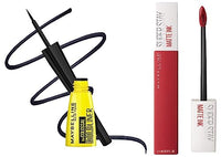 Maybelline New York Super Stay Matte Ink Liquid Lipstick, 20 Pioneer, 5ml and Maybelline New York Colossal Bold Eyeliner, Black, 3g