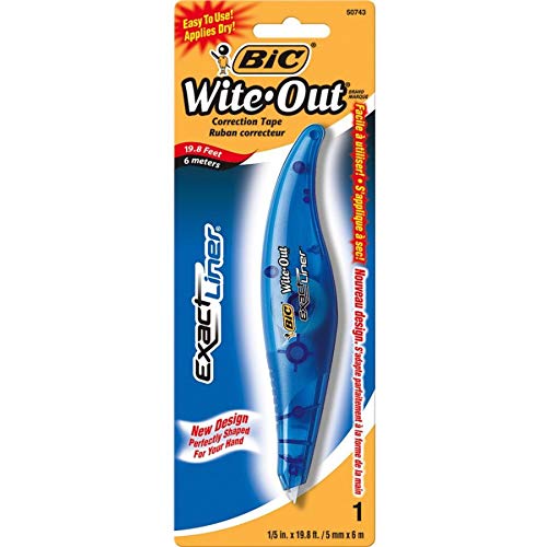 BIC White-Out Exact Liner Correction Tape Pen, Non-Refillable, 1/5 Inch x 236 Inches (WOELP11)