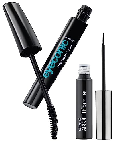 Lakme Eyeconic Lash Curling Mascara, Black, 9ml and Lakme Absolute Shine Liquid Eye Liner, Black, 4.5ml