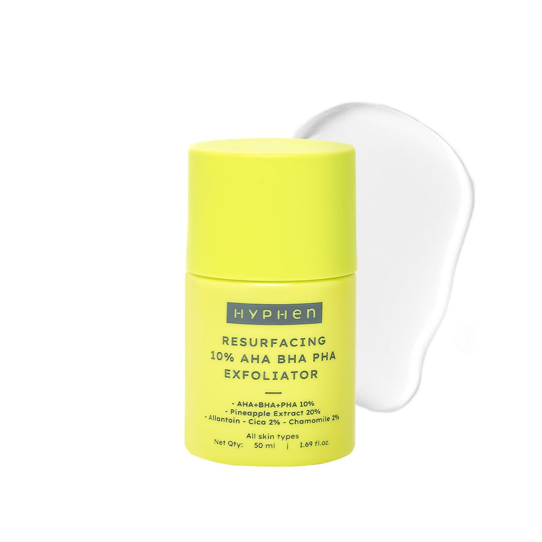 Hyphen Resurfacing 10% AHA BHA PHA Exfoliator | Instant Exfoliation with 20% Pineapple Extract | Leave-on Serum | Smoothens Texture, Unclogs Pores, Non-irritating | Facial Serum for Men & Women - 50ml