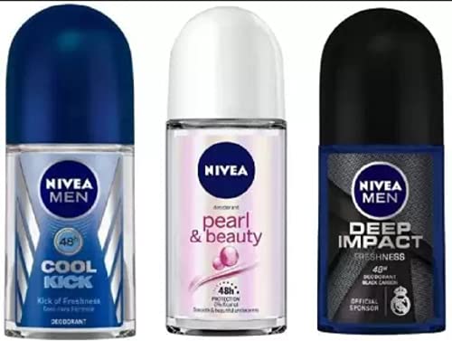 NIVEA Deodorant Roll-On Combo, Cool Kick, Pearl & Beauty, Deep Impact, 50 Ml Each Deodorant Roll-on - For Men & Women (150 ml, Pack of 3)