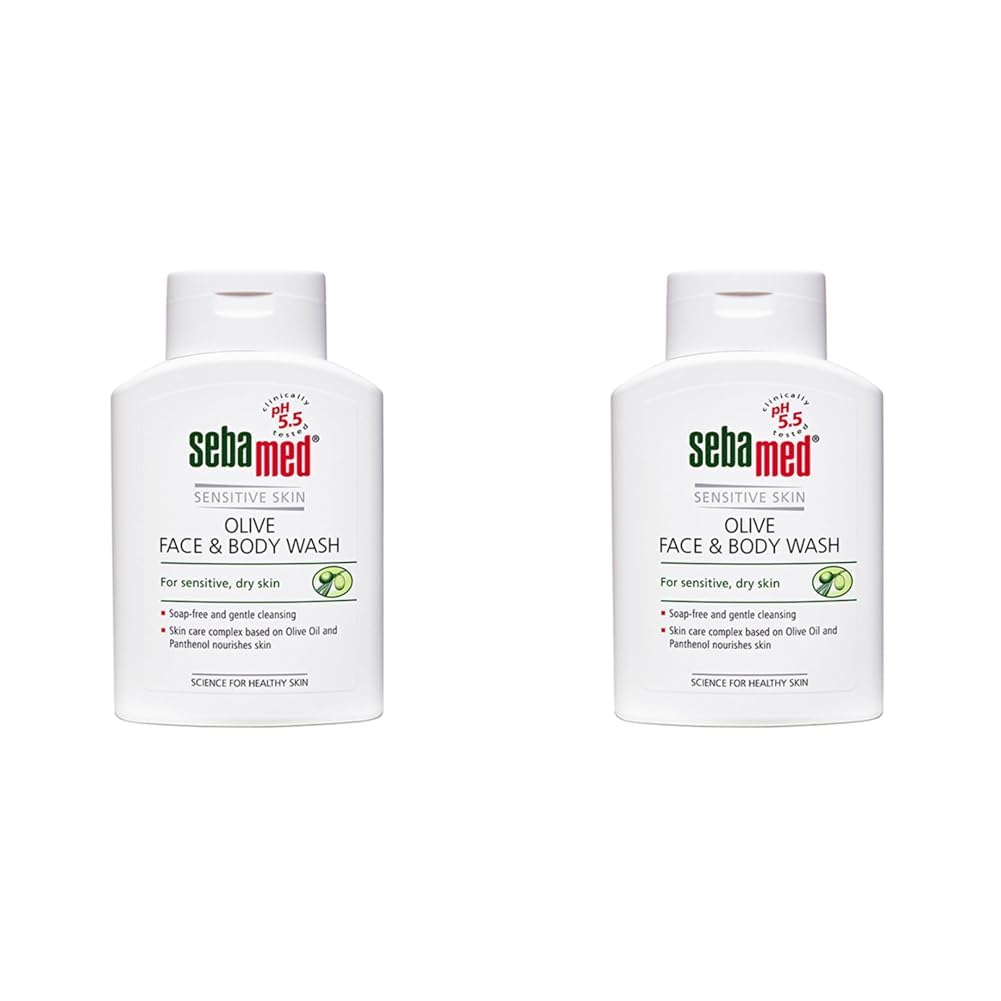 SebaMed Olive Face & Body Wash, Extra Mild For Sensitive, Dry Skin, Ph5.5, Soap Free, Gentle Cleansing, Olive Oil + Panthenol Nourishes Skin, Dermatologically & Clinically Tested, 200 Ml (Pack of 2)