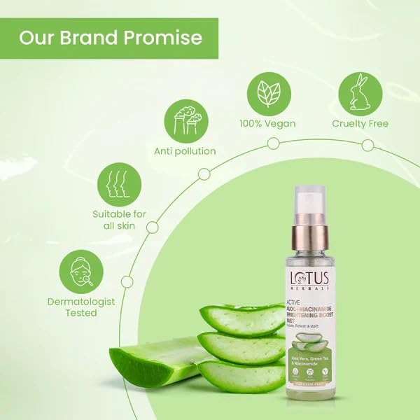 Lotus Herbals Active Aloe + Niacinamide Brightening Boost Mist 50g, FACE WASH 100g Set of 2