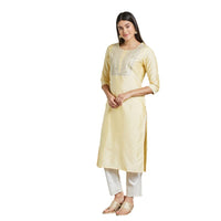 Kashish Women's  Viscose Embroidered Round Neck Straight Fit Kurta