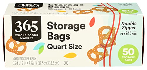 365 Bag Storage Double Zipper Quart, 50 Count