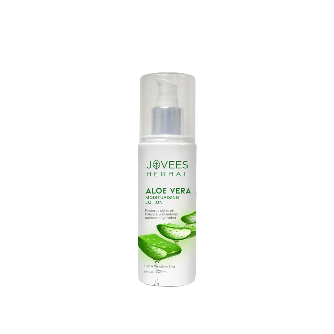 Jovees Herbal Aloe Vera Moisturising Lotion |With Sandal And Peach Extract |Nousishes, Heals and Hydrates Skin | For Oily And Sensitive Skin | Alcohol And Paraben Free |, 200ml