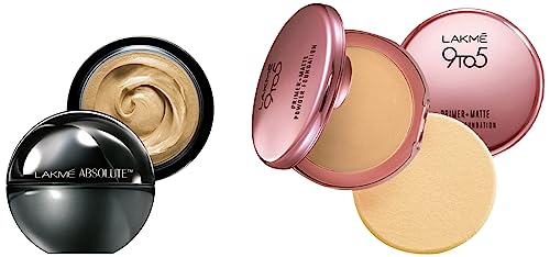 LAKMÉ Absolute All Skin Light Natural Mousse, Ivory Fair 01, 25G & 9 To 5 Primer With Matte Powder Foundation Compact, Ivory Cream, 9G