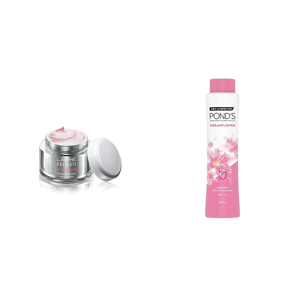 Lakmé Perfect Radiance Fairness Day Creme 50 g & POND'S Dreamflower Fragrant Talcum Powder, Pink Lily, 400 g