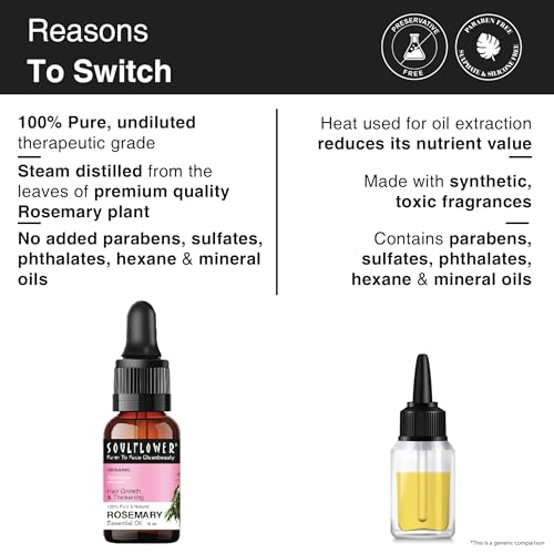 Soulflower Rosemary Essential Oil for Hair Growth, Hair Fall Control & Nourishment, Skin Care | 100% Pure, Natural, Undiluted Clinically Tested & Ecocert Organic Certified | 15ml each (Pack of 3)
