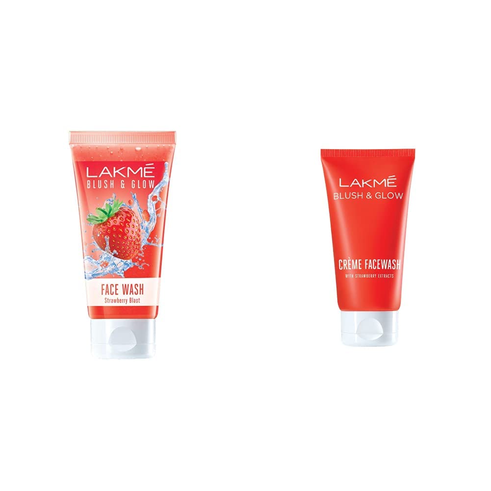 Lakmé Blush & Glow Gel Face Wash, Strawberry Blast, 100G And Strawberry Creme Face Wash, 100G