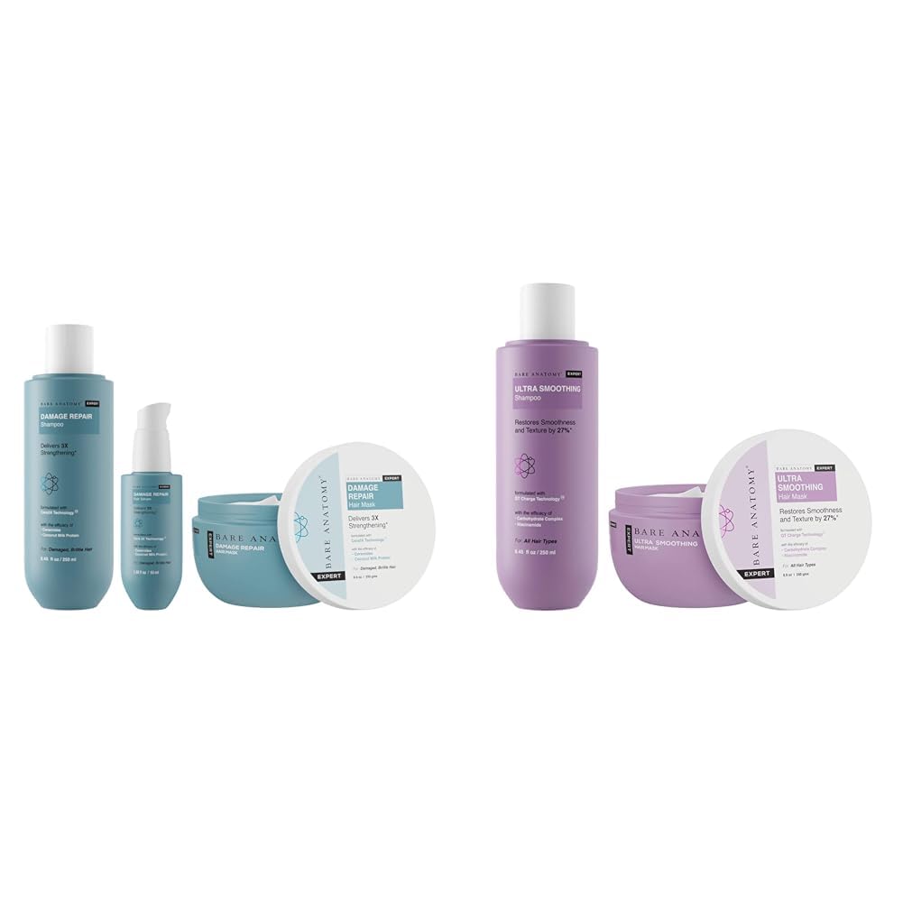 Bare Anatomy Damage Repair Shampoo + Hair Mask + Serum Kit, For Women and Men, 250 ml Ultra Smooth Shampoo + Hair Mask 250ml