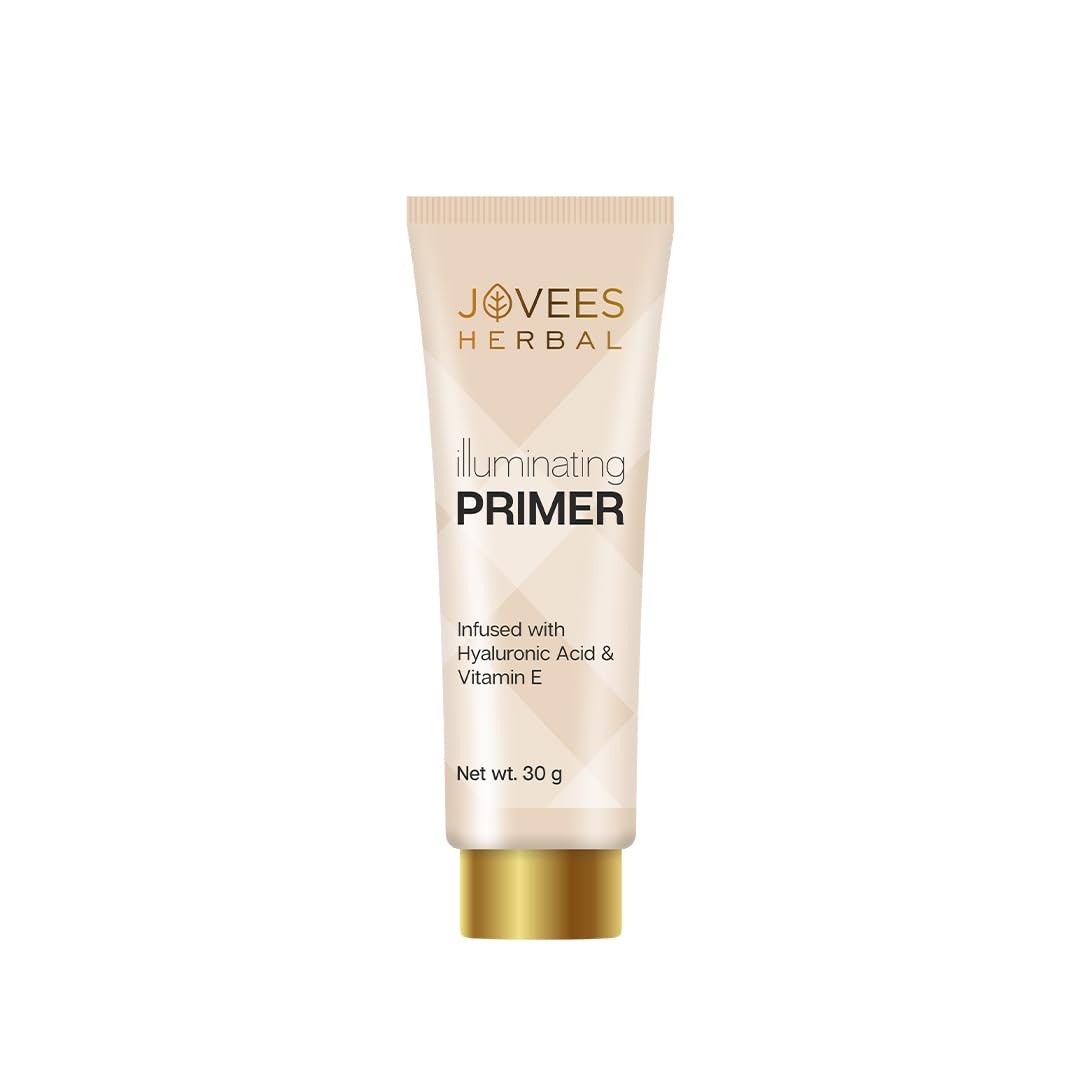 Jovees Herbal Illuminating Primer Infused with Hyaluronic Acid & Vitamin E | Hydrating & Smooth Natural Finish | Light Weight Formula | Natural Tint, 30gm
