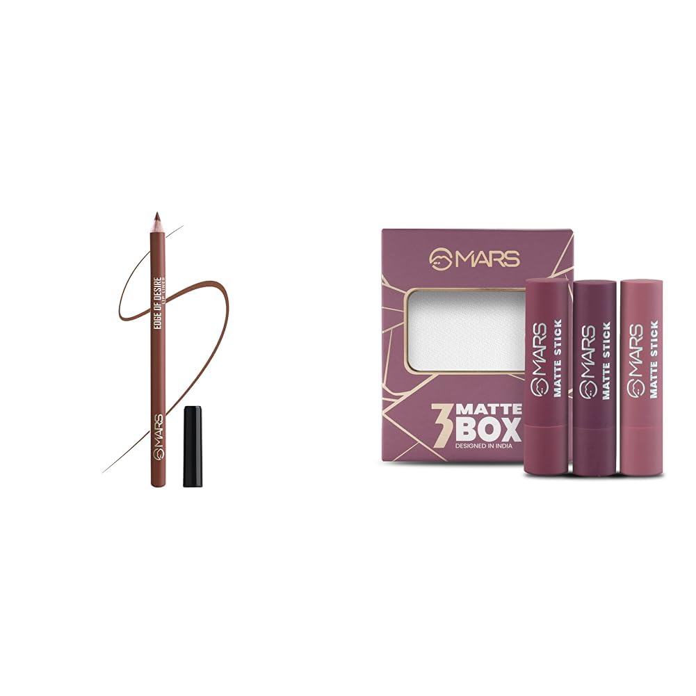 MARS Matte Lip Liner | One Swipe Smooth Application | Long Lasting Lip Pencil (1.4gm) (13-CINNAMON ROLL) Matte Box Set of 3 Lipsticks for Women |(3x3.2 gm) (03-Plum)