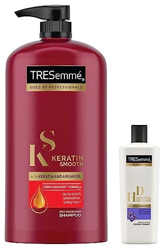 Tresemme Keratin Smooth Shampoo,With Keratin And Argan Oil For Straighter, And Shinier Hair, 1 Ltr and Tresemme Hair Fall Defense Conditioner, With Keratin Protein, Prevents Hair Fall, 190 ml
