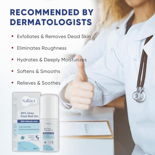 20% Urea Foot Cream Roll On With Salicylic Acid, Lactic Acid, Olive Oil | Foot Cream Moisturizer for Dry Cracked Feet | Repair and Moisturise Cracked Heels | Hydrates & Nourish Foot Care for Softens Skin | For Women & Men | (50ML * pack 2)