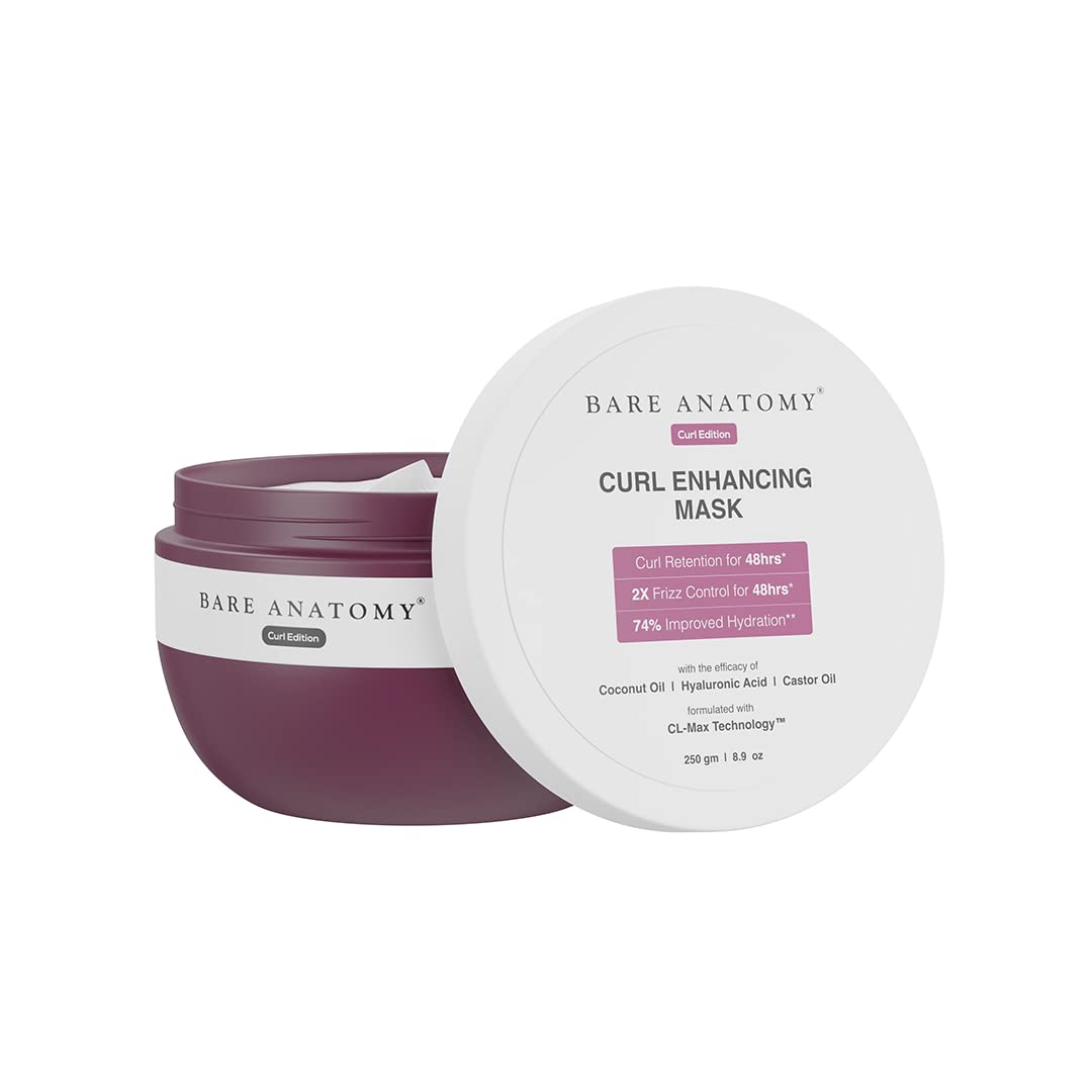Bare Anatomy Curl Enhancing Hair Mask | Smoothens & Conditions Hair with Curl Retention & 2X Frizz Protection For 48 Hours | Coconut Oil, Hyaluronic Acid & Castor Oil | Sulphate & Paraben Free | 250g