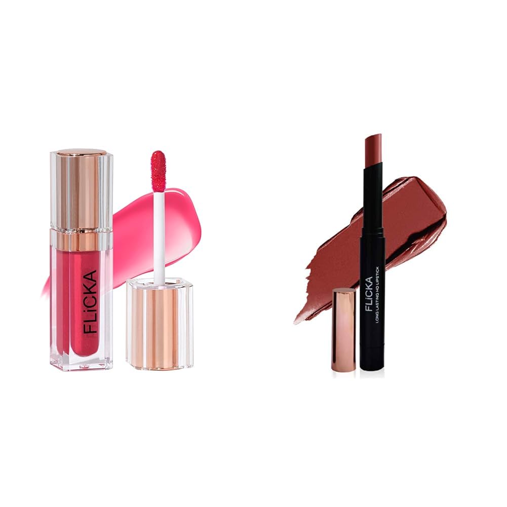 FLiCKA Shimmery Affair Lip Gloss 6 Gin Baby Pink 5ml High Drama Creamy Matte Lipstick| Nontransfer HD Lipstick, Waterproof, Hydrating, Moisturizing, Upto 16Hrs, 08 Introvert, 3.2