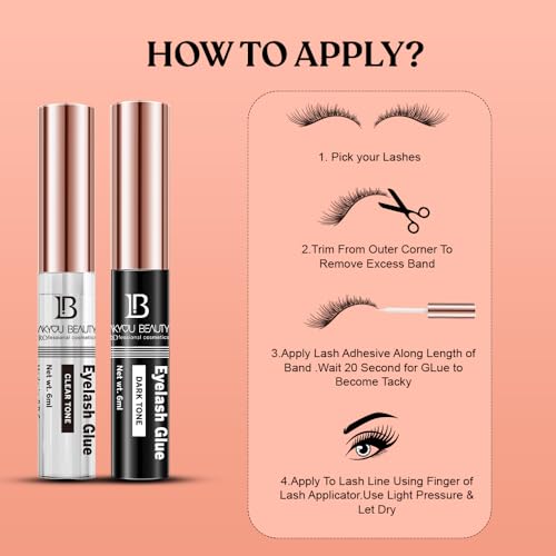 Lakyou Beauty Eyelash Glue | Clear & Dark Tone | Long Lasting | Latex Free | Pack of 2