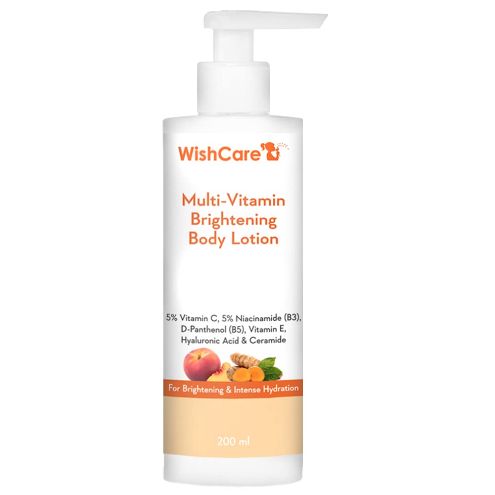 WishCare Multi-Vitamin Brightening Body Lotion - 5% Vitamin C, 5% Niacinamide(B3), Panthenol(B5), Vitamin E, Turmeric & Kakadu Plum - For Men & Women - 200 Ml