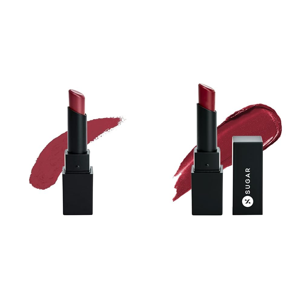 SUGAR Cosmetics - Longwear Matte Lipstick - 02 Red Rush (Red with Hints of Pink & SUGAR Cosmetics - Longwear Matte Lipstick - 09 Royal Redding (Dark Red) - 3.5 gms - Water-Resistant