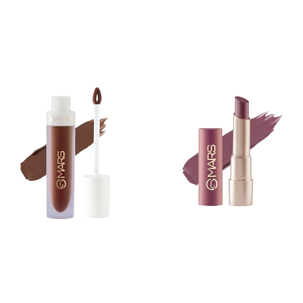 MARS Matte Liquid Lip Color | Long Lasting | Non-Transfer & Waterproof Lipstick for Women (4.5 ml) (01-Spice Brown) Creamy Matte Long Lasting Lipstick for Women (3.2 gm) (17-Sultry Samba)