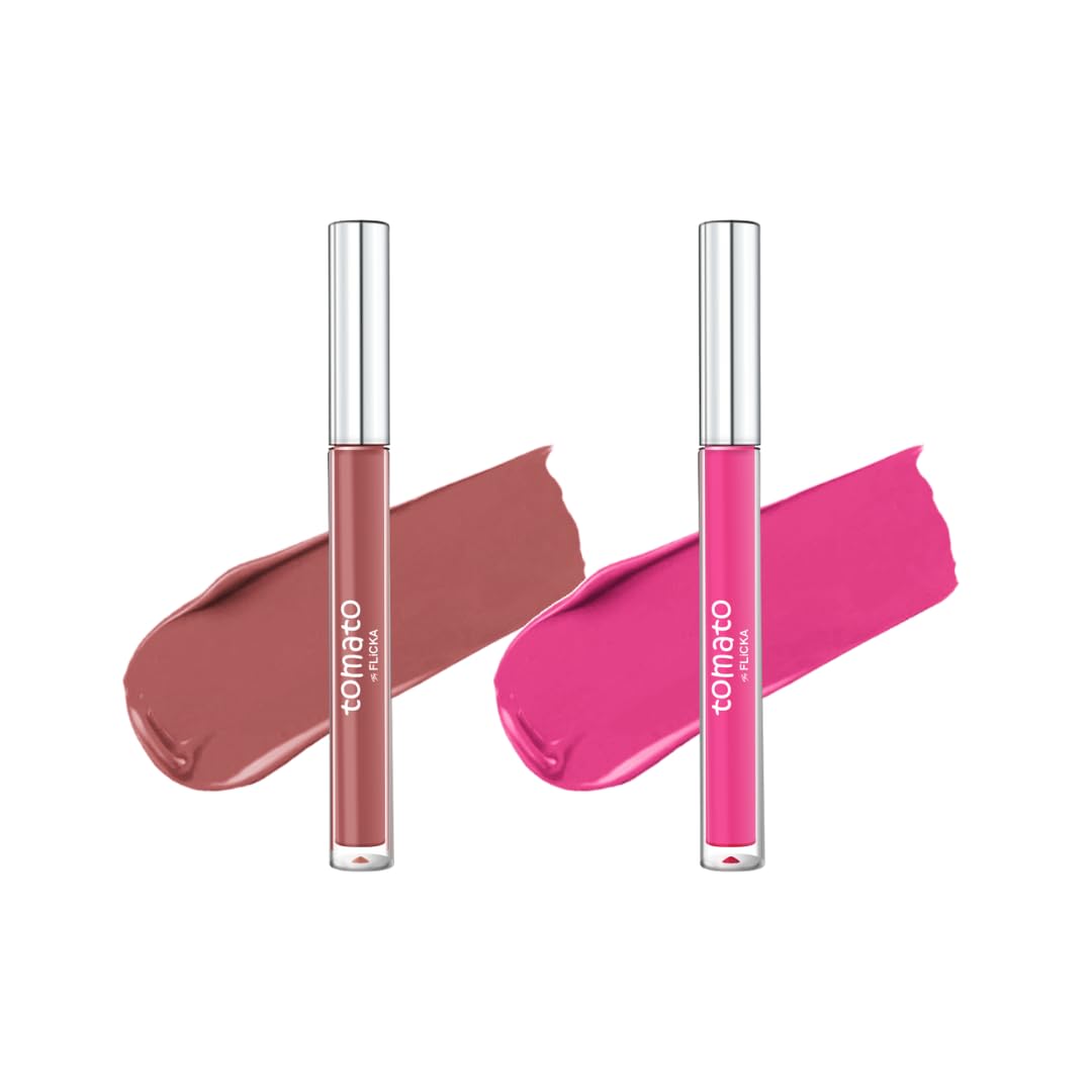 FLiCKA Tomato Liquid Matte Lipstick Transfer Proof, Smudge Proof, Non-Sticky, Creamy Lightweight, Shade 1 & Shade 8 Combo