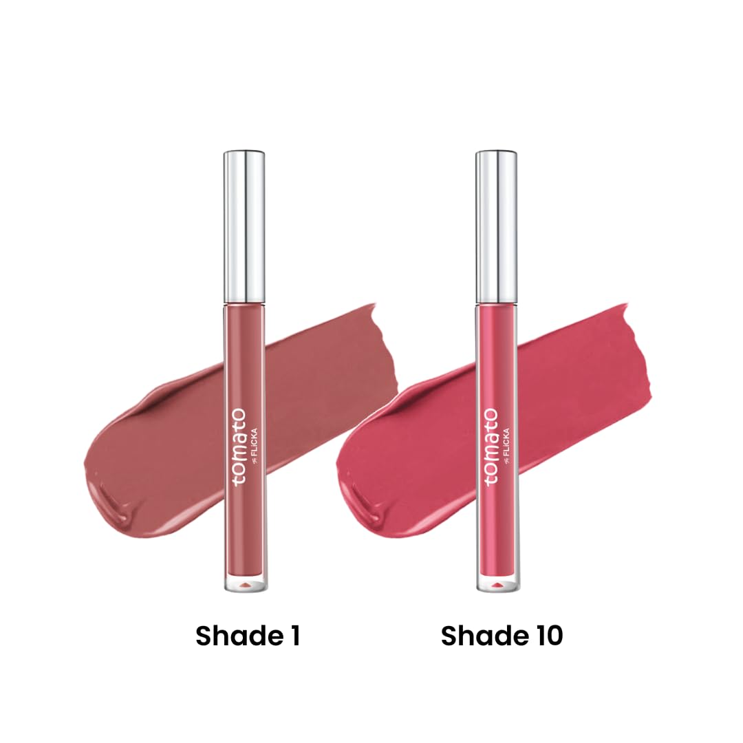 FLiCKA Tomato Liquid Matte Lipstick Transfer Proof, Smudge Proof, Non-Sticky, Creamy Lightweight, Shade 1 & Shade 10 Combo