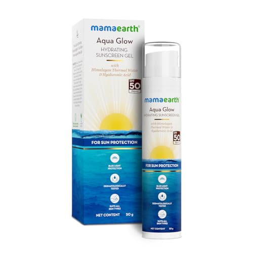 Mamaearth Aqua Glow Hydrating Sunscreen Gel with Himalayan Thermal Water and Hyaluronic Acid | Shields from UVA & UVB Rays | Blue Light Protection | For All Skin Types | For Men & Women | 50g