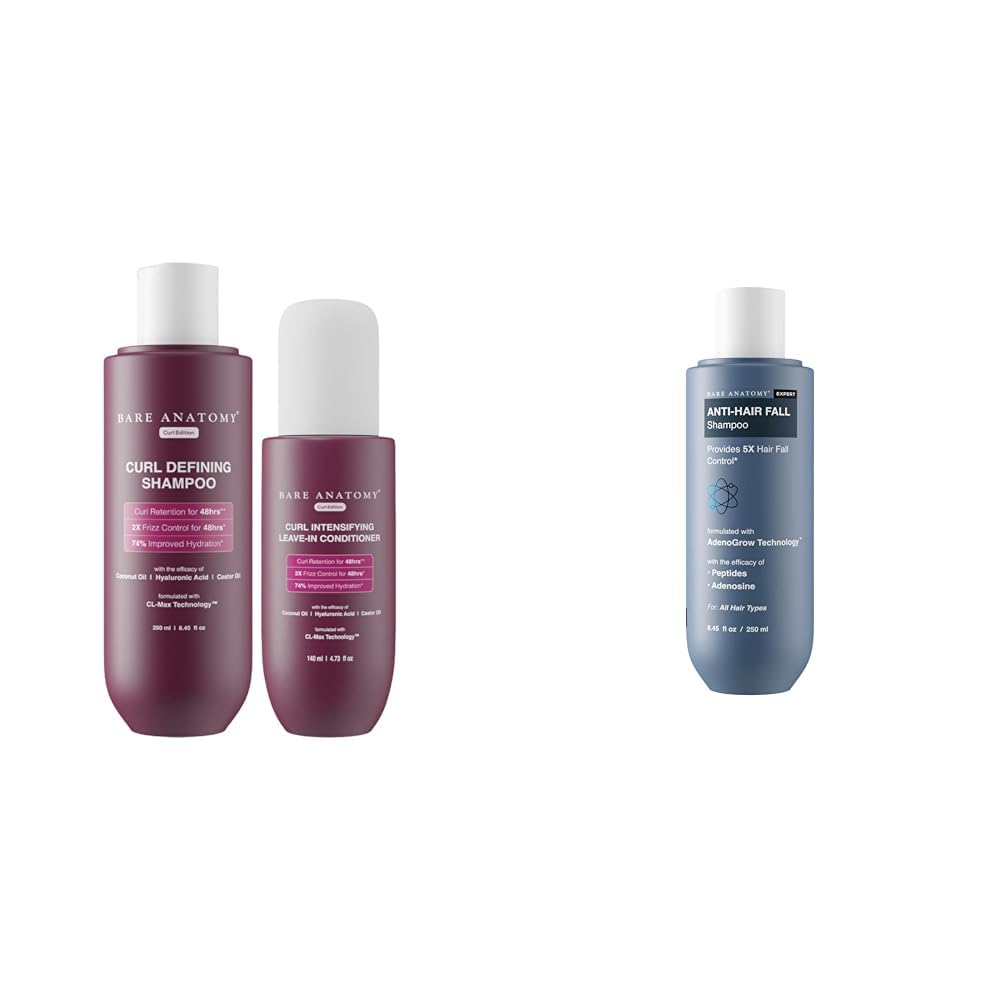 Bare Anatomy Curl Defining Shampoo + Curl Intensifying Leave In Conditioner Cream |Women & Men | 250 ml + 140ml Anti Hair Fall Shampoo Vegan| For All Hair Types | For Women & Men | 250ml