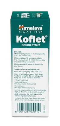 Himalaya Kolfet Cough Syrup 100 ml + 6 Koflet lozenges Free Herbal| Non-Drowsy Formula| 25% Honey| Wet & Dry Cough | Sore throat | Irritation