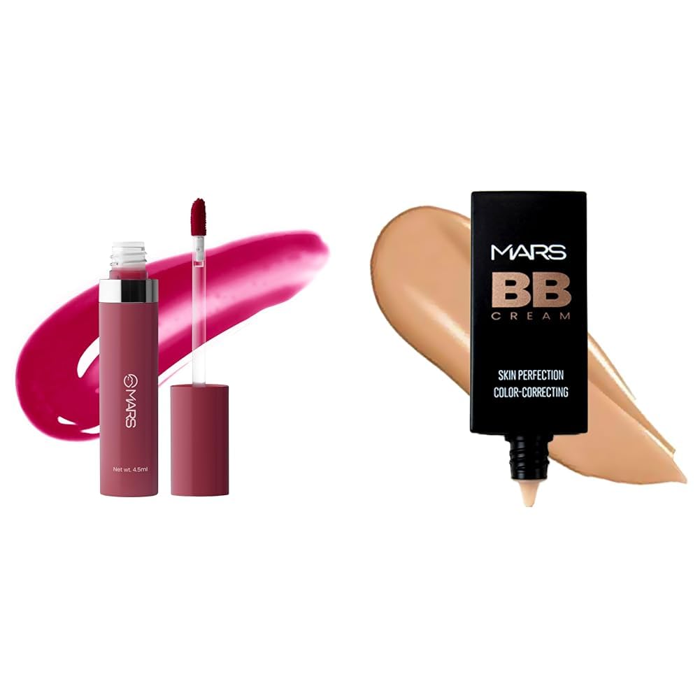 MARS Drip Lip Mist for Women (4.5 ml) (08-Plum Drip) BB Cream Lightweight Foundation (30 ml) (Tan)