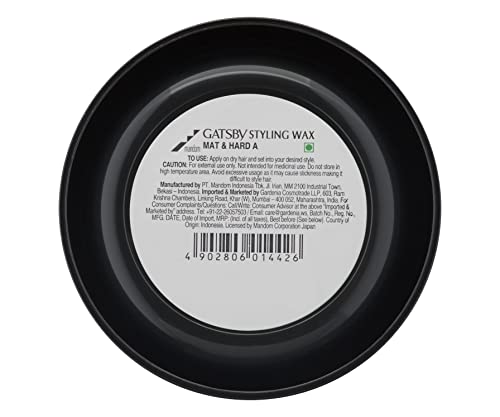 Gatsby Hair Styling Wax - Mat & Hard, For Side Blow Style, Mat Finish, Strong Hold, High Volume, Non Sticky, Easy Wash Off, Anytime Re-Stylable Hair Wax, 75gm