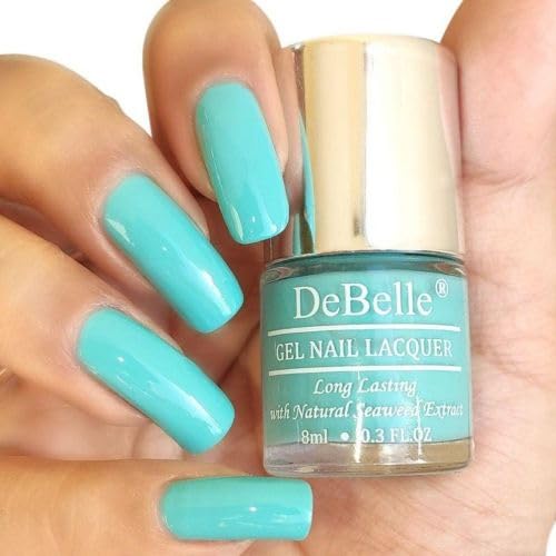 DeBelle Gel Glossy Finish Nail Polish Tahiti Teal (Teal Blue), 8 Ml - Enriched With Natural Seaweed Extract, Cruelty Free, Toxic Free