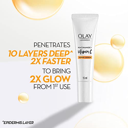 Olay Vitamin C Face Mini Serum with Niacinamide l Dark Spot Reduction l Even Glow & Smooth Texture l Normal, Oily, Dry & Combination Skin l Parabens & Sulphate-free l 15ml