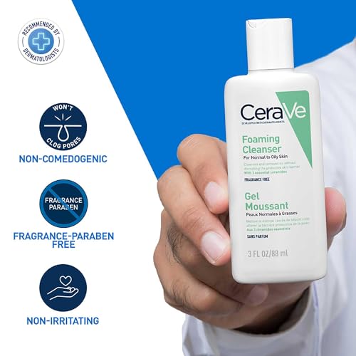 CeraVe Foaming Cleanser For Normal To Oily Skin (88ml) - Dermatologist-Developed Facewash | Non-Comedogenic And Fragrance-Free Cleansers For Acne-Prone Skin