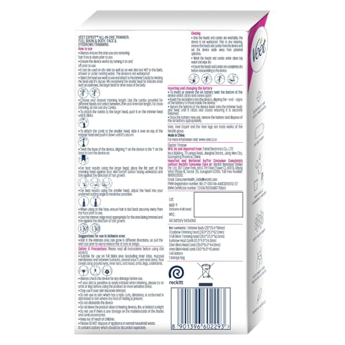 Veet Expert All-in-One Women's Trimmer | Full Body, Bikini, Face & Eyebrow Grooming Trimmer Electric Shaver,Gray