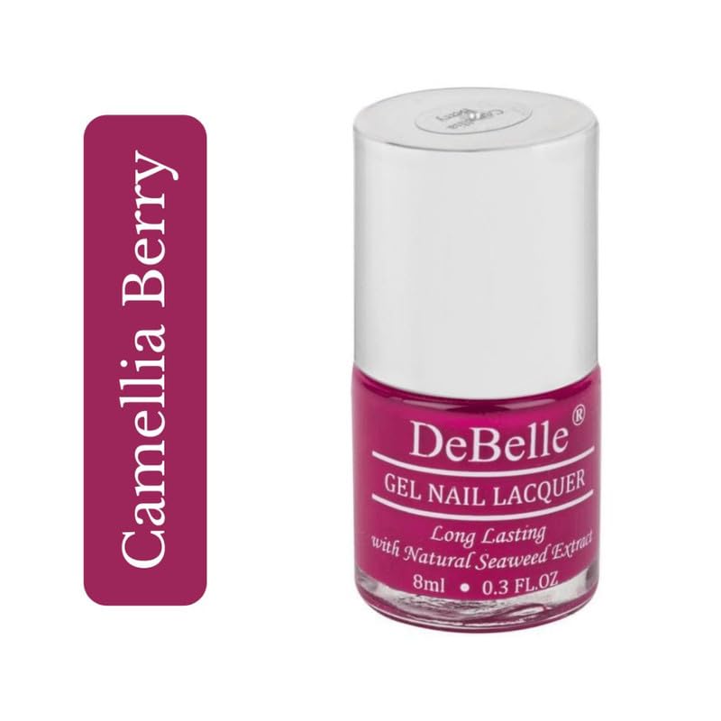 DeBelle Gel Nail Lacquer Camellia Berry(Dark Pink Nail Paint) | Long Lasting, Non UV Gel Finish | Seaweed Enriched & Chip Resistant, 8ml