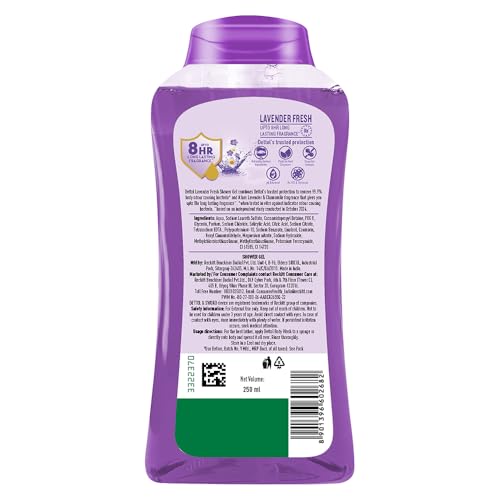Dettol Body Wash and Shower Gel for Women and Men, Lavender Fresh- 250ml | | 8hr long lasting fragrance