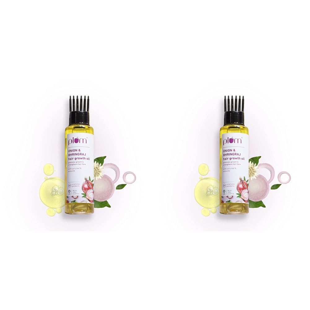 Plum Onion Hair Oil for Hair Fall and Regrowth with Bhringraj Oil, Curry Leaves and Alma Oil I Hair Growth Oil I For Women and Men | Paraben Free I 100ml (Pack of 2)