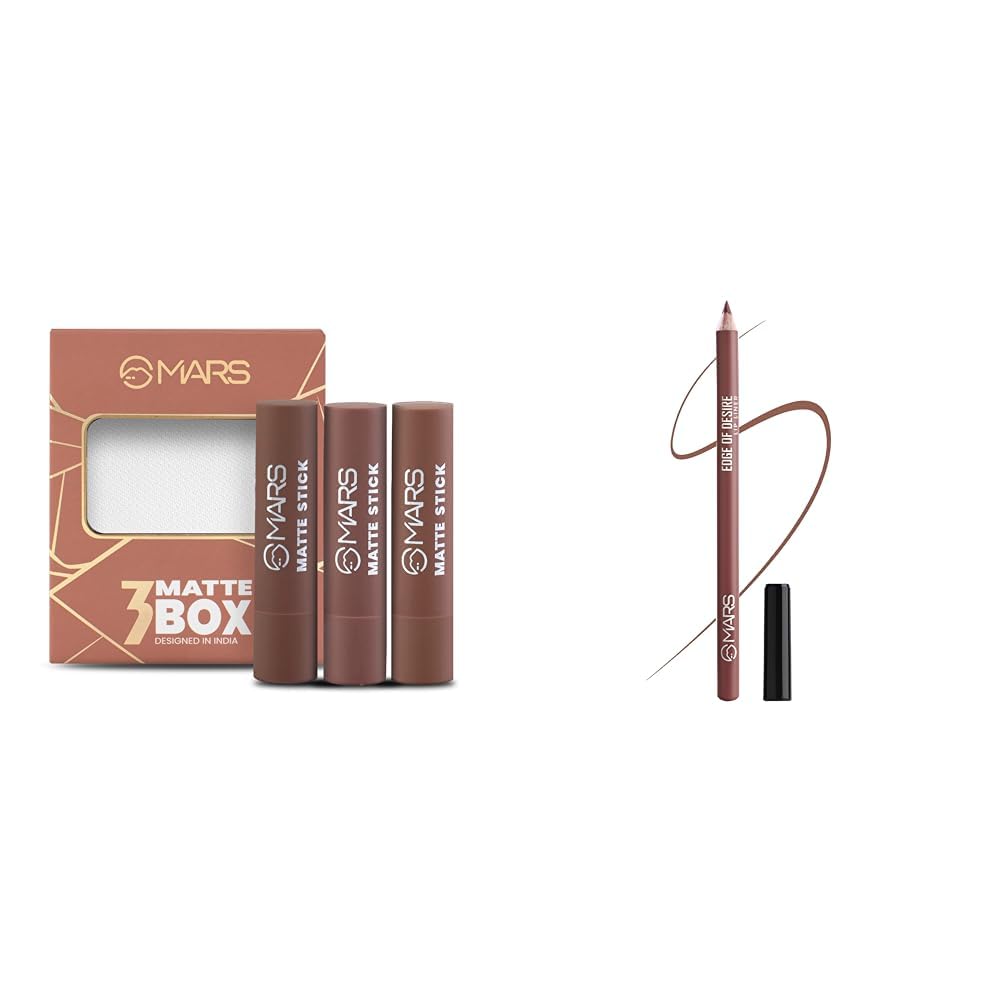 MARS Matte Box Set of 3 Lipsticks for Women (3x3.2 gm) (04-Brown) Matte Lip Liner | One Swipe Smooth Application | Long Lasting Lip Pencil (1.4gm) (11-SPICED CRANBERRY)