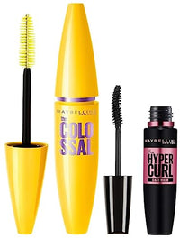 Maybelline New York Hypercurl Mascara Washable, Black, 9.2ml & Maybelline New York Volume Express Colossal Mascara, Washable, Glam Black, 10.7ml