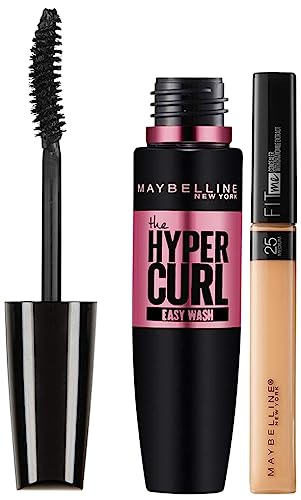 Maybelline New York Fit Me Concealer,25 Medium, 6.8ml & Maybelline New York Hypercurl Mascara Washable, Black, 9.2ml