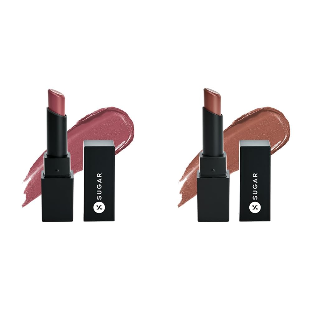 SUGAR Cosmetics - Longwear Matte Lipstick - 13 Rose Job (Rose Mauve) - 3.5 gms - Water-Resistant & SUGAR Cosmetics - Longwear Matte Lipstick - 15 Beige Turner (Nude Brown