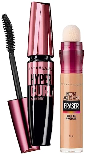 Maybelline New York Hypercurl Mascara Waterproof, Black, 9.2Ml And Maybelline New York Instant Age Rewind Concealer, Medium, 6Ml