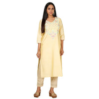 Kashish Women's  Viscose Embroidered Round Neck Straight Fit Kurta