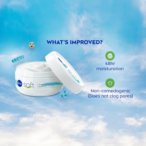 NIVEA Soft Light Moisturizer For Face, Hand & Body, Instant Hydration, Non-Greasy Cream With Vitamin E & Jojoba Oil, 200ml