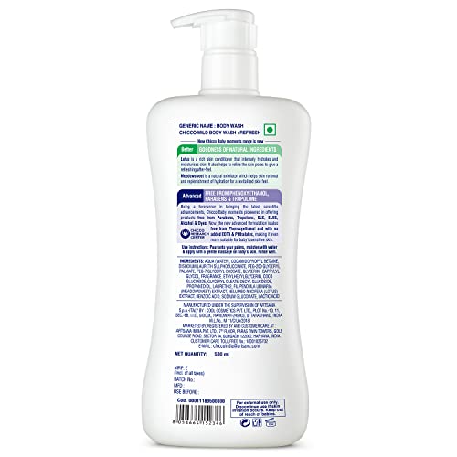 Chicco Baby Moments Mild Body Wash Refresh, New Advanced Formula With Natural Ingredients, No Tears & Soap-Free, Mild Formula For Babys Body Wash, No Phenoxyethanol And Parabens (500Ml)